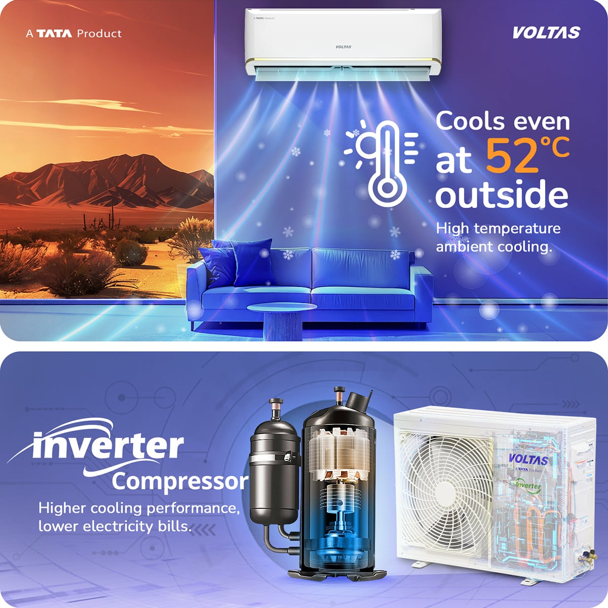 Voltas 1.5 Ton 3 Star Inverter Split AC (183 Vertis Zenith Gold, 4504086) | 6 Step Adjustable Mode, 5100W Cooling, 100% Copper, 4-Way Swing, Ice Wash & Turbo Tech, Hydrophilic Gold Fin Coating, Super Silent Mode