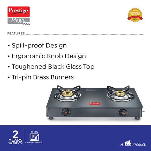 Prestige Magic Plus GTMP 02 Glass Manual Gas Stove  (2 Burners)-40398