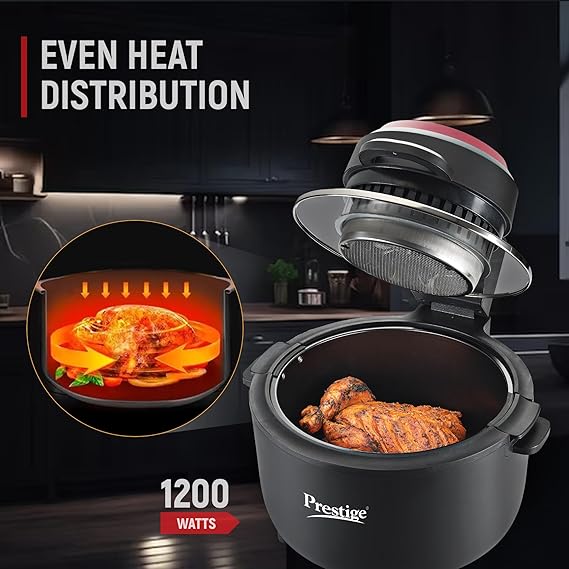Prestige Multi-Chef All-in-One Air Fryer |80% less Oil Consumption|6.5L Capacity |1200 Watts Power|Airfry,Oven, Toast, Grill|See Through Lid|Advance Digital Display|Even Heat Distribution|Black-41410