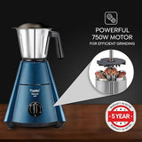 Prestige 750 Watts Grace Mixer Grinder with 4 Jars (3 Stainless Steel Jars + 1 Juice Jar)|4 Super Efficient Blades|Sturdy Handles|Dome Shaped Lid|Blue & Black 43151