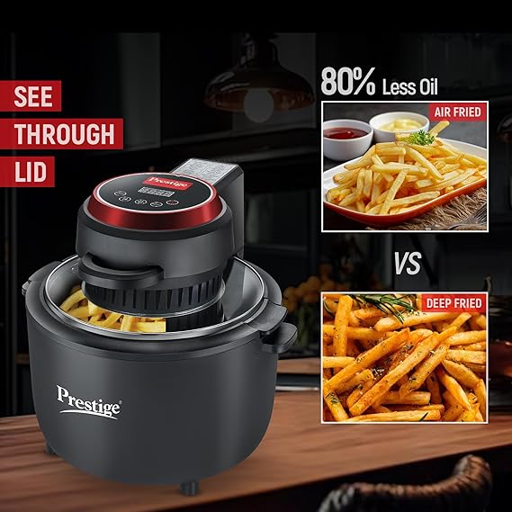 Prestige Multi-Chef All-in-One Air Fryer |80% less Oil Consumption|6.5L Capacity |1200 Watts Power|Airfry,Oven, Toast, Grill|See Through Lid|Advance Digital Display|Even Heat Distribution|Black-41410
