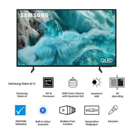 Samsung |165.1 cm 65" 4K UHD QLED Smart TV | Q4 AI Processor | Quantum HDR | Supreme UHD Dimming | OTS Lite & Q-Symphony Audio | AI Auto Game Mode (ALLM, HGiG) | Tizen OS | Bixby & Alexa Built-in | BT5.3 & Wi-Fi 5-QA65Q7FAAULXL