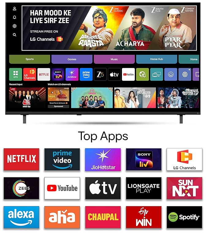 LG  108 cm (43 Inch) NANO 4K UHD AI Smart TV | α5 AI Processor 4K Gen9 | HDR10 | 4K Upscaling | AI Sound Pro | webOS 26 | AI ThinQ | Wi-Fi Enabled| Dolby Atmos| 2026 Model - 43NU875BPLA