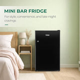 Haier 100 L 2 Star Direct Cool Single Door Mini Bar Refrigerator with Chiller Freezer Box, LED Light for Clear View, Lock &amp; Key and Easy Clean Back, HRD-1252KSA