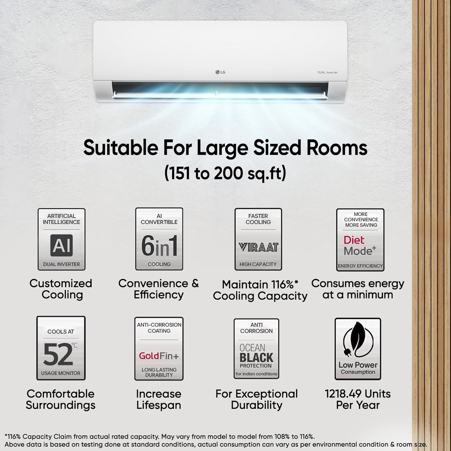 LG 2.0 Ton 3 Star AI Convertible 6-in-1 Inverter Split AC - 4-Way Swing, Himalaya Cool, Diet Mode, Smart Diagnosis, Stabilizer Free Operation, R32 Refrigerant, HD Filter with Auto Clean, 6800W Max Cooling-(AS-Q24ENXE.ANLG, White)