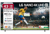 LG  108 cm (43 Inch) NANO 4K UHD AI Smart TV | α5 AI Processor 4K Gen9 | HDR10 | 4K Upscaling | AI Sound Pro | webOS 26 | AI ThinQ | Wi-Fi Enabled| Dolby Atmos| 2026 Model - 43NU875BPLA