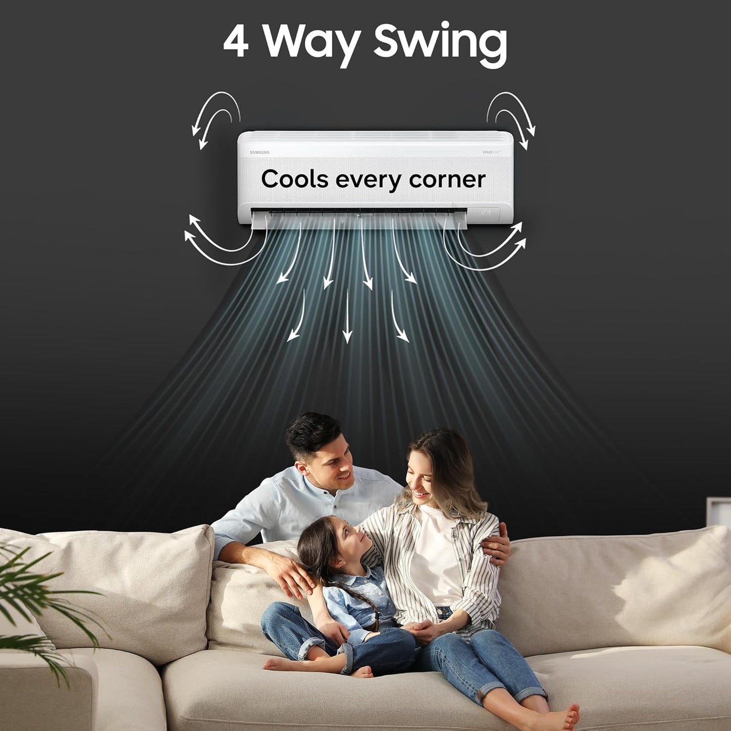 Samsung 2 Ton 3 Star Wi-Fi Inverter Split AC (Copper, WindFree Technology, Bespoke AI Energy Mode, 5-Step Convertible, 4-Way Swing, Alexa/Google/Bixby Control, White)-AR60H24D13WNNA