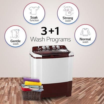 LG 10.5 kg Semi Automatic Washing Machine, Roller Jet Pulsator, Collar Scrubber - P105ASRAZ.ABGQEIL (Maroon)