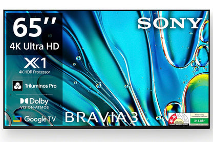 Sony BRAVIA 3 65 Inch (165.1 cm) Ultra HD 4K Smart TV | 4K HDR Processor X1 | Dolby Vision & Atmos | HDMI 2.1 with VRR | Eco Remote | Built-in Mic | Perfect for Home, Entertainment, and Gaming-65S30