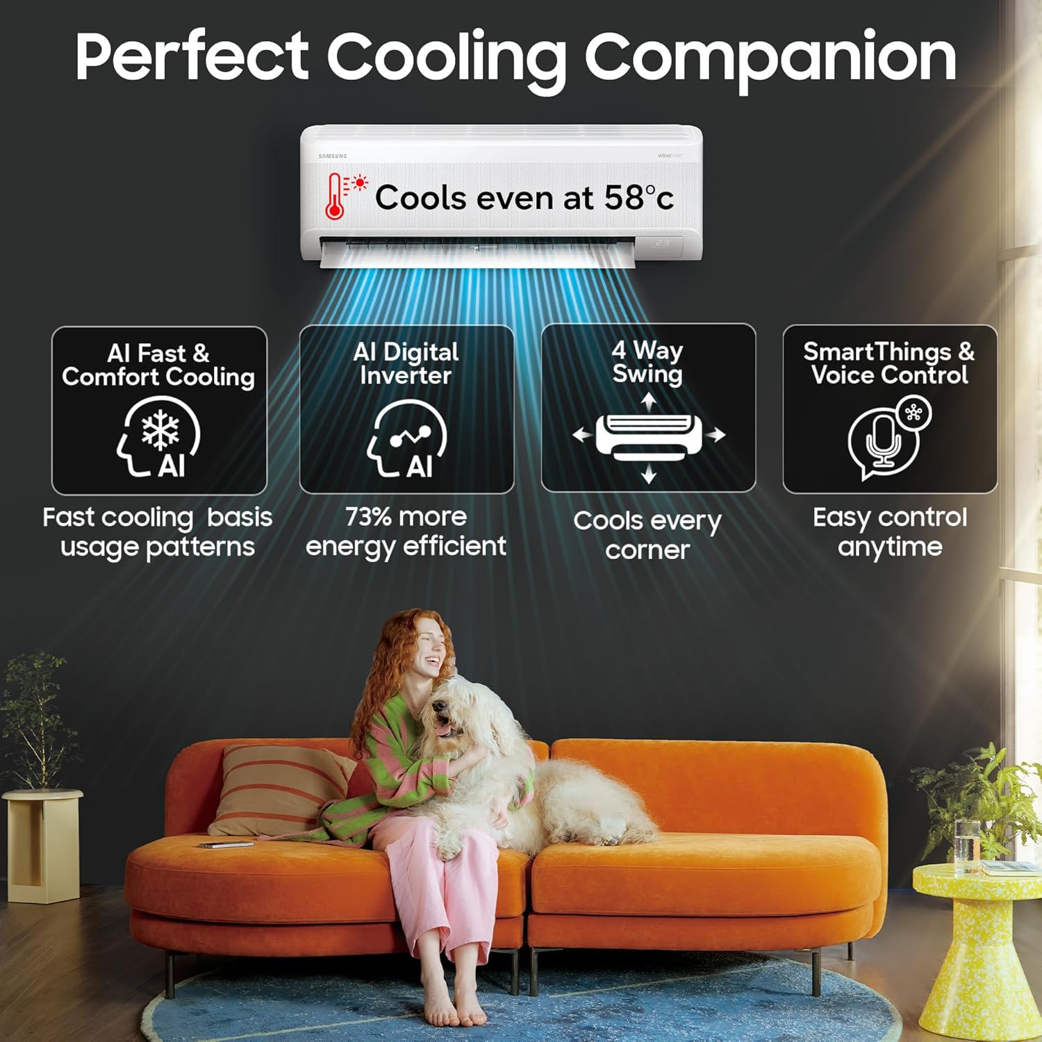 Samsung 2 Ton 3 Star Wi-Fi Inverter Split AC (Copper, WindFree Technology, Bespoke AI Energy Mode, 5-Step Convertible, 4-Way Swing, Alexa/Google/Bixby Control, White)-AR60H24D13WNNA