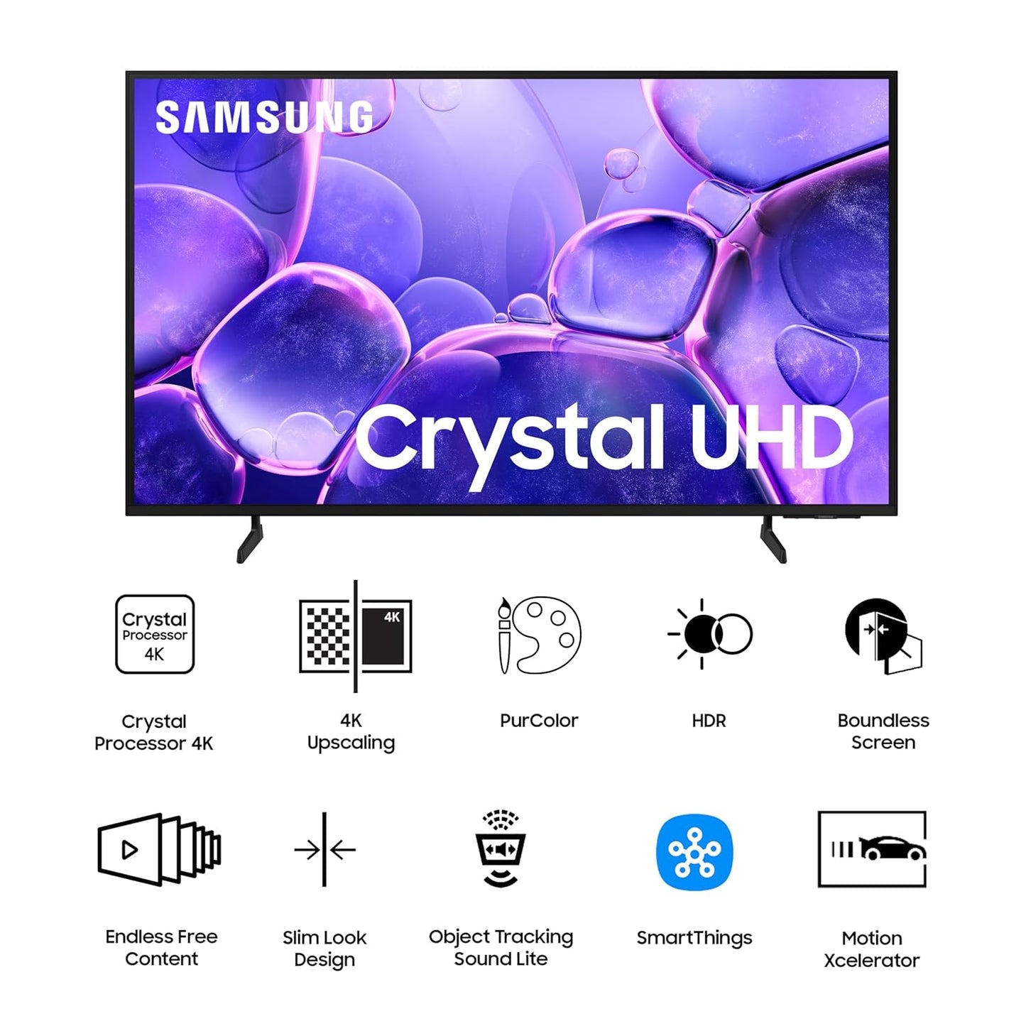 Samsung |165.1 cm 65" 4K UHD LED Smart TV | Crystal Processor 4K | HDR & HDR10+ | Motion Xcelerator | OTS Lite & Q-Symphony Audio | Gaming Features (ALLM, VRR, HGiG) |Tizen OS |Bixby |Bluetooth 5.2 |3 HDMI & 1 USB-UA65U8100FULXL