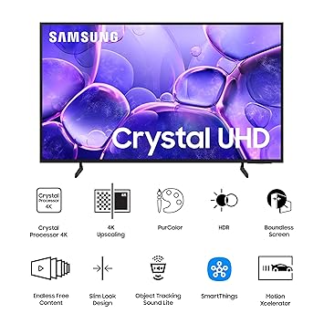 Samsung 109.22 cm (43 Inch) Crystal 4K UHD Smart TV with HDR10+, Motion Xcelerator, OTS Lite, Q-Symphony, Auto Game Mode (ALLM), VRR -UA43U8100FULXL)
