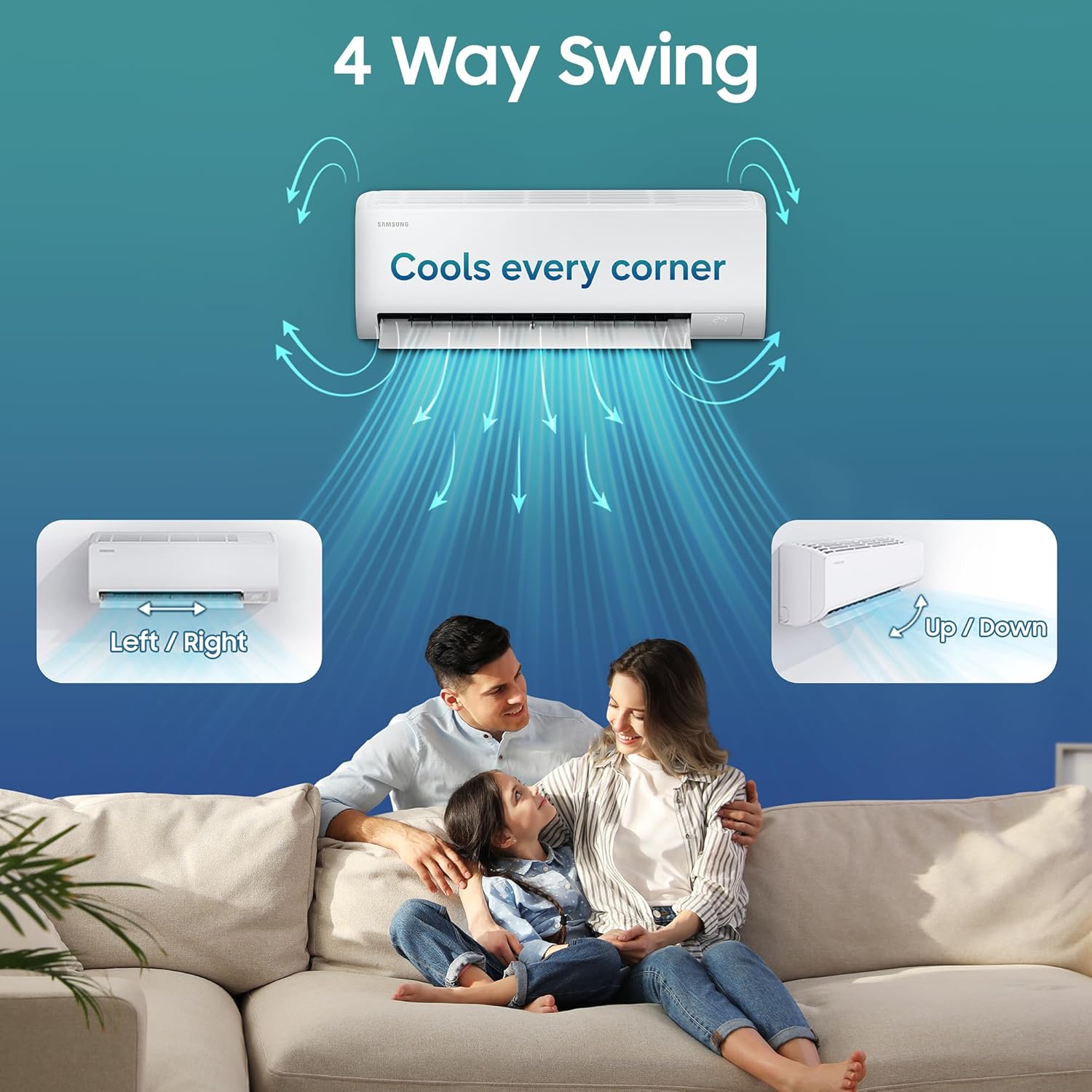 Samsung 1.5 Ton 3-Star Wi-Fi Inverter Split AC (Copper, R32 Refrigerant, AI Auto Cooling, SmartThings Connectivity, Convertible 5-Step Mode, White)-AR50H18D13HNNA