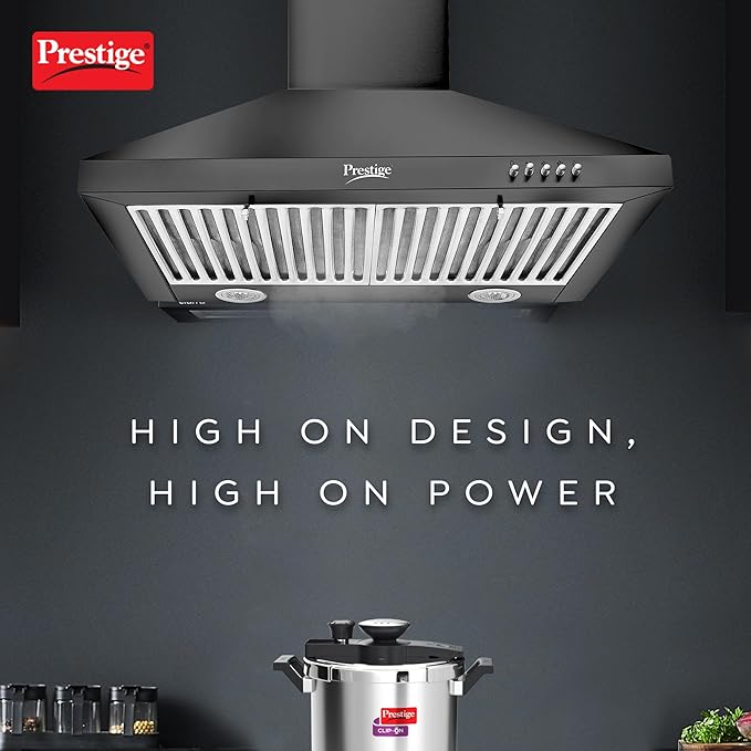 Prestige Dura Plus 600 Contemporary Black Kitchen Hood chimney|Powerful 1000M3/Suction|Easy Push Buttons With 3 Speed|Ss Baffle Filter-41848