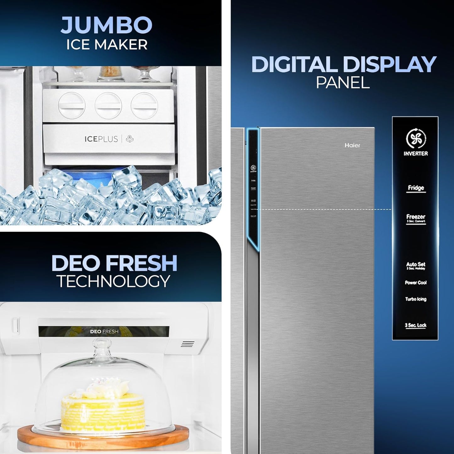 Haier 602L 3-Star Inverter Frost Free Side-by-Side Refrigerator | Toughened Glass Shelves | R600a Refrigerant | LED Lighting | Large Fruit & Vegetable Cases | Recess Handle | Energy Efficient Cooling Solution-(HRS-682SSU1, Steel Finish)
