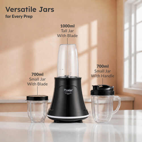 Prestige Nutri-Zen Mixer Grinder with 3 Polycarbonate Jars | Powerful 800W motor | Unbreakable polycarbonate jars | Multipurpose transparent jars | Sipper lid and cover lid for convenience | 20,000 RPM for quick grinding | Push Button Control-43169