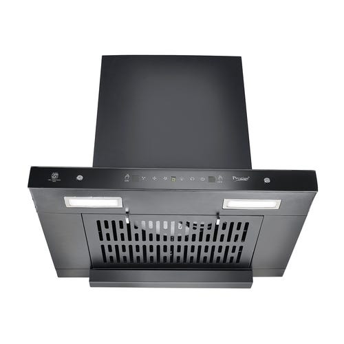 Prestige Edge 600 Wall-Mounted Kitchen Chimney | 60cm T-Type Hood | 1200+ CFM Suction | Heat Auto-Clean | Revolutionary Motion Sensor | Filterless Technology | Toughened Glass & Powder Coated Body | Black -42323