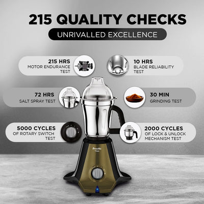 Preethi Titan MG 283 Mixer Grinder (1000W) | High-Torque Sigma W2 Motor | 3 Stainless Steel Jars (1.5L, 1.0L, 0.5L) | Super Fine Grinding in 90 Seconds | 3D Air Cooling Technology | Black & Olive Green-PRE5782837