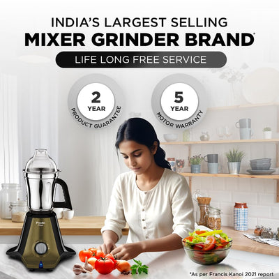 Preethi Titan MG 283 Mixer Grinder (1000W) | High-Torque Sigma W2 Motor | 3 Stainless Steel Jars (1.5L, 1.0L, 0.5L) | Super Fine Grinding in 90 Seconds | 3D Air Cooling Technology | Black & Olive Green-PRE5782837