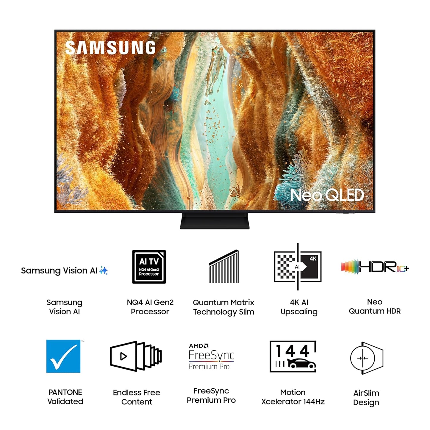 Samsung | 139.7 cm 55" 4K NeoQLED Smart TV | NQ4 AI Gen2 Processor | Neo Quantum HDR & Quantum Matrix Tech | Motion Xcelerator 144Hz | FreeSync Premium Pro | OTS & Active Voice Amp Pro | Built-in Zigbee | AirSlim Design-QA55QN70FAULXL