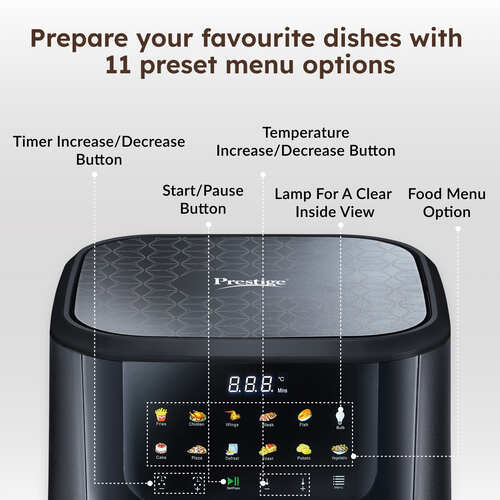 Prestige Crysta Chef 5.5L Electric Air Fryer (ABS Plastic Body) with See-Through Window | High-Capacity Non-Stick Frying Basket, Safety Interlocking & Smart Hot Air Circulation | Includes Food-Grade Oil Brush-41422