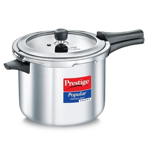 Prestige Popular Svachh Stainless Steel Pressure Cooker, 7.5 Litre - Spillage Control Outer Lid, Durable SS Body, Model: 20174 (Non-Induction Base)