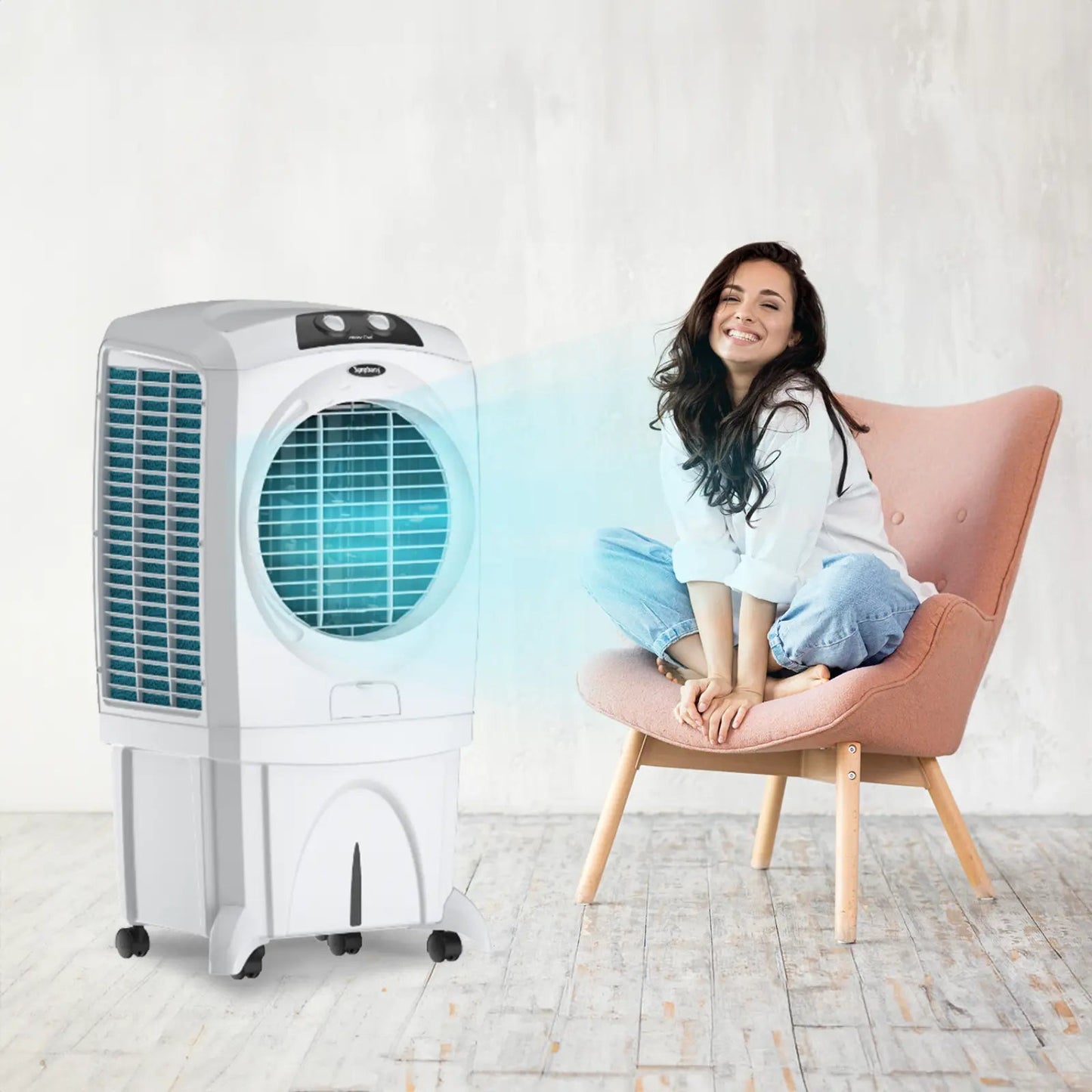 Symphony Mastercool 95 XL 90-Litre Desert Air Cooler (White/Grey, Honeycomb Pads, Powerful Fan, 4-Way Auto Louver, High Air Throw)