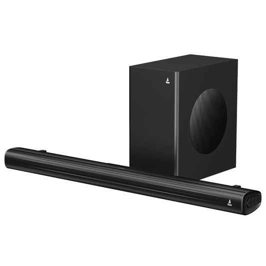 boAt Aavante Bar Pulse (2.1 1200) Premium Black | 120W RMS 2.1 Channel Soundbar with Wired Subwoofer | BT v5.4, HDMI(ARC), Optical | Custom EQ Modes & Master Remote | Wall-Mountable-BOT0107074