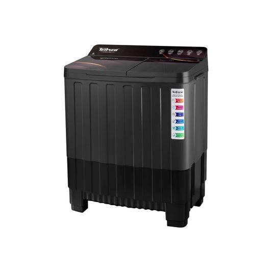 TAKAI 9 Kg Semi-Automatic Washing Machine with Full Glass Top, Dual Waterfall, Collar Scrubber, Air Dry, and No-Vibration Technology-TKI-WM-900G