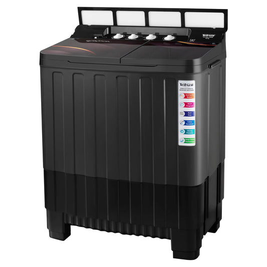 TAKAI 9 Kg Semi-Automatic Washing Machine with Full Glass Top, Dual Waterfall, Collar Scrubber, Air Dry, and No-Vibration Technology-TKI-WM-900G