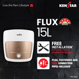 Kenstar Flux 15-Litre Storage Water Heater with Swirl Heat Technology, 5-Star Energy Rating & Blue Sapphire Glassline Tank