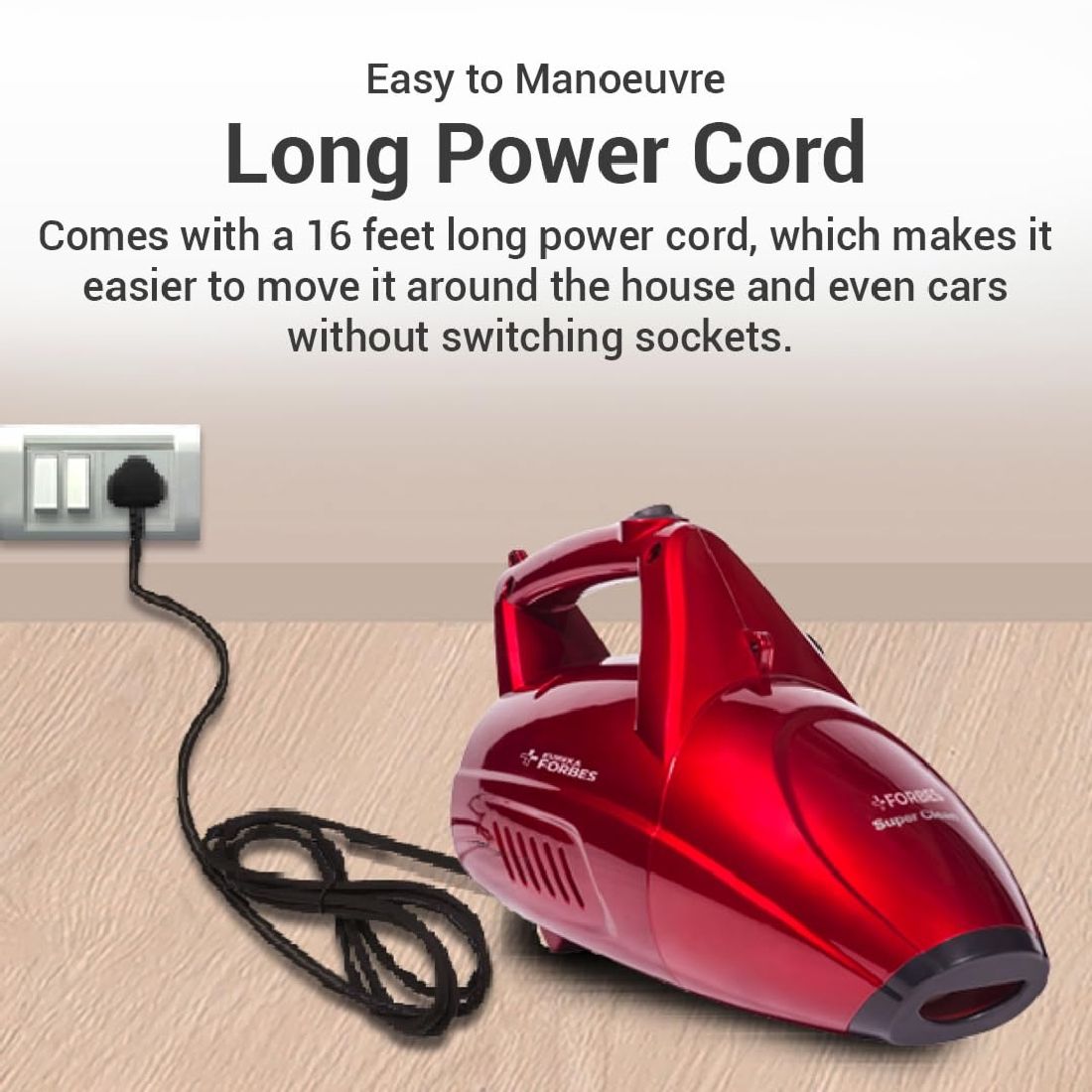 Eureka Forbes Super Clean Handheld Vacuum Cleaner with Blower Function | 800W Powerful Motor | 16 KPA Suction | 162 Accessories Included | 5 Meter Cord | 0.5L Dust Capacity | Lightweight & Portable Design | Red-EUR1211329