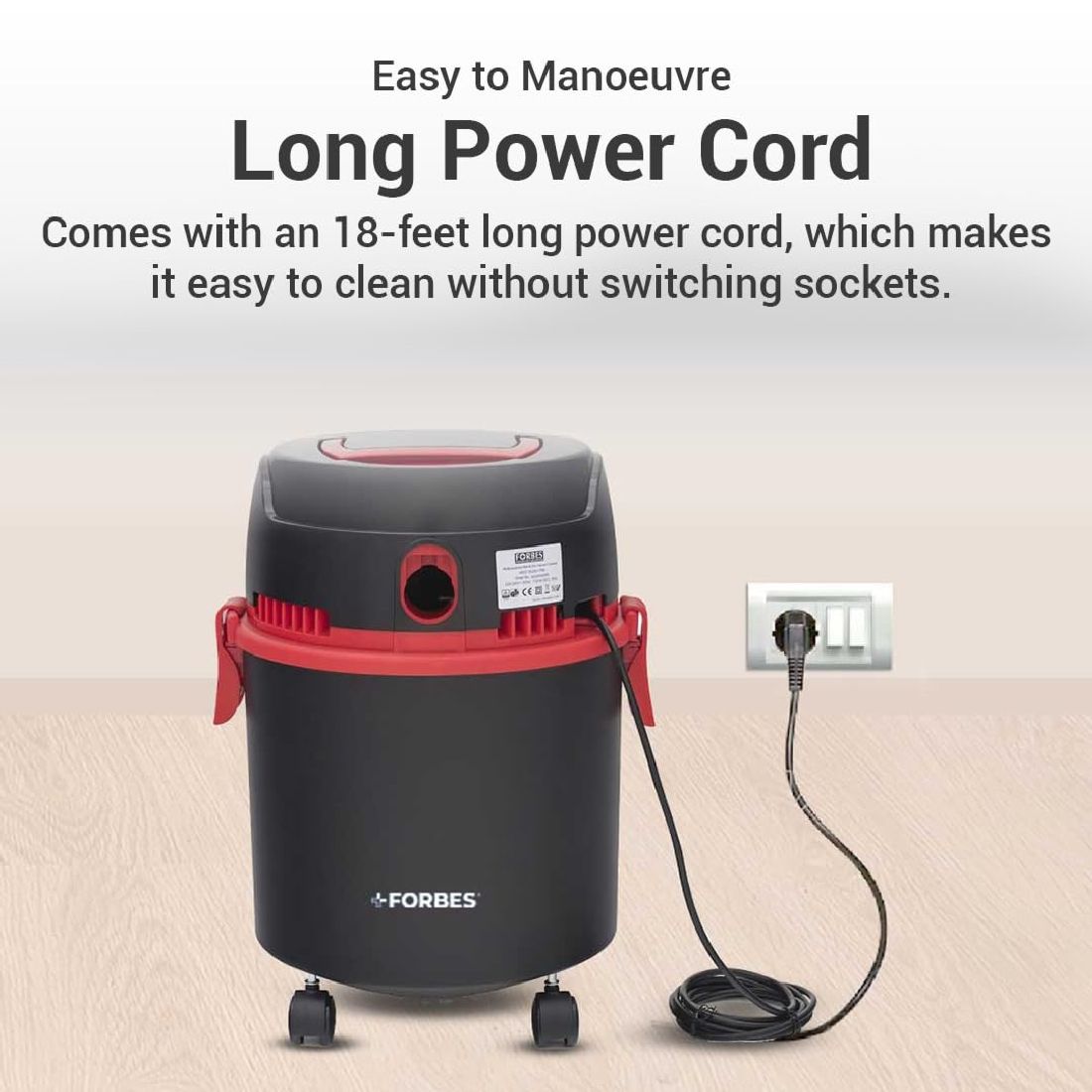 Eureka Forbes Trendy Wet & Dry Vacuum Cleaner (1150W) | Dual Function with Powerful 1800mm Suction & 1300L/min Blower | 102 Accessories Included | Red & Black | Ideal for Home & Office Deep Cleaning