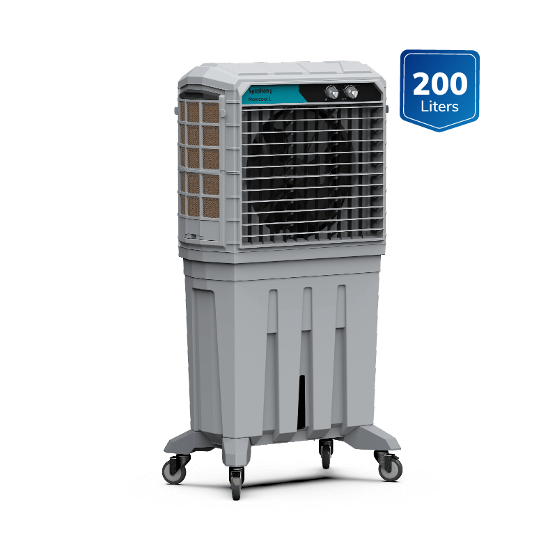 Symphony Movicool L 200 Commercial Desert Air Cooler - 180L, 8500 m³/hr Airflow, Powerful 324 sq. m. Air Throw, 3-Side Honeycomb Pads, 225W Low Power Consumption, Auto Louver, Engineering Plastic Fan