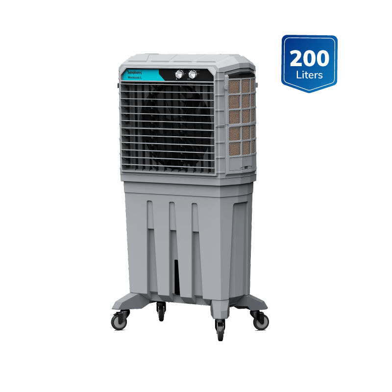 Symphony Movicool L 200 Commercial Desert Air Cooler - 180L, 8500 m³/hr Airflow, Powerful 324 sq. m. Air Throw, 3-Side Honeycomb Pads, 225W Low Power Consumption, Auto Louver, Engineering Plastic Fan