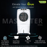 Symphony Mastercool 95 XL 90-Litre Desert Air Cooler (White/Grey, Honeycomb Pads, Powerful Fan, 4-Way Auto Louver, High Air Throw)