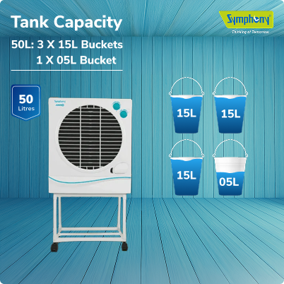 Symphony Jumbo 51 Desert Air Cooler - 50L, Aspen Cooling Pads, Powerful Fan with Whisper-Quiet Performance, 185W Low Power Consumption, Free Trolley Included, Ideal for Rooms up to 35 sq. m (376 sq. ft)