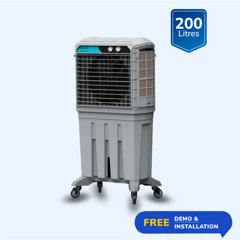 Symphony Movicool L 200 Commercial Desert Air Cooler - 180L, 8500 m³/hr Airflow, Powerful 324 sq. m. Air Throw, 3-Side Honeycomb Pads, 225W Low Power Consumption, Auto Louver, Engineering Plastic Fan