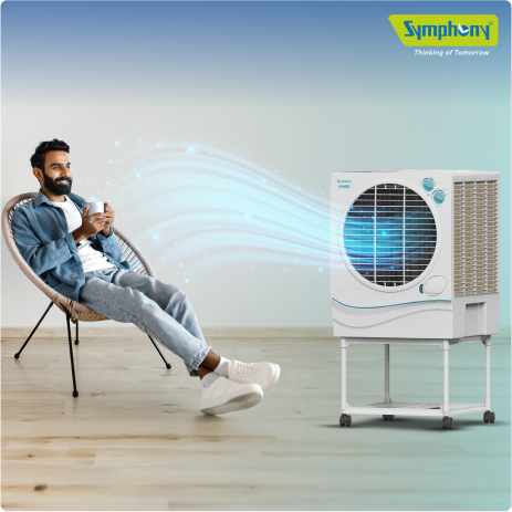 Symphony Jumbo 51 Desert Air Cooler - 50L, Aspen Cooling Pads, Powerful Fan with Whisper-Quiet Performance, 185W Low Power Consumption, Free Trolley Included, Ideal for Rooms up to 35 sq. m (376 sq. ft)