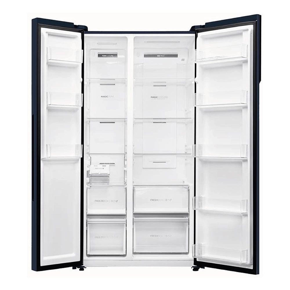 Haier 596L 3 Star Frost Free Side by Side Refrigerator with Inverter Compressor | Convertible SBS | Toughened Glass Shelves | Recess Handle - HES-690GK