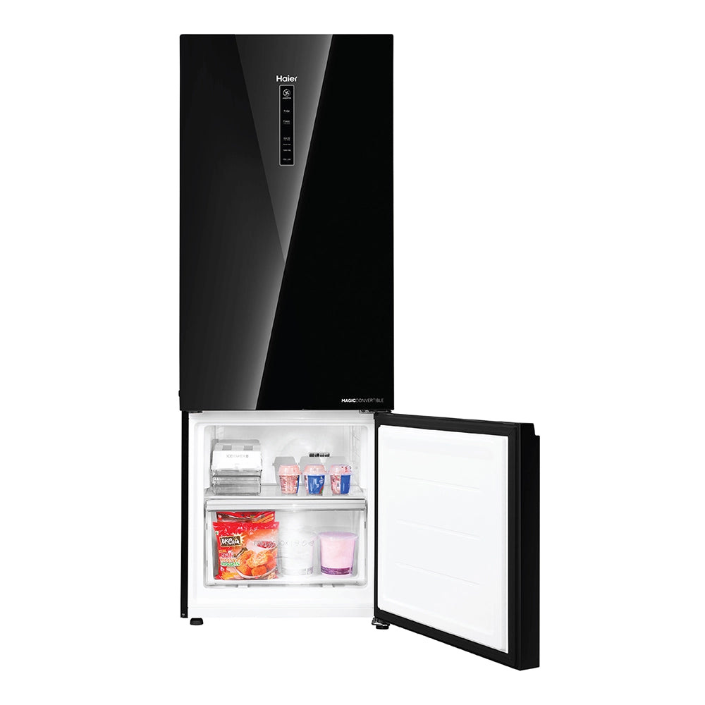 Haier 325 L 2-Star Frost Free Double Door Bottom Mounted Refrigerator (HRB-3752PKGA-P, Black Glass)
