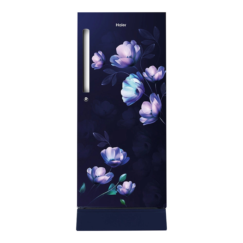 Haier 190L 5-Star Inverter Direct Cool Single Door Refrigerator with Flower Finish Door, Toughened Glass Shelves, and External Handle-(Marine Ivy, HRD-2105PMIA-P)