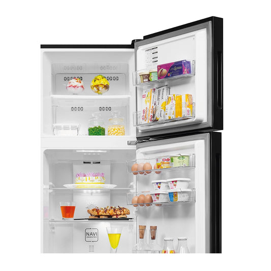 Haier 328L 2 Star Top Mount Frost Free Refrigerator with Inverter Compressor and Toughened Glass Shelves (Black Glass) - HRF-3782PLKG-P