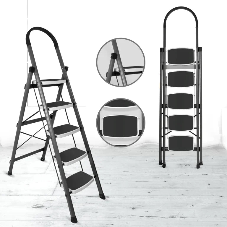 Allfold Hunter 5-Step Mild Steel Folding Ladder - Durable, Portable & 150kg Load Capacity for Home, Kitchen, and Office use