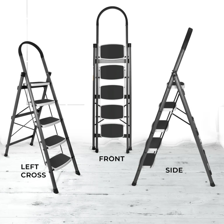 Allfold Hunter 5-Step Mild Steel Folding Ladder - Durable, Portable & 150kg Load Capacity for Home, Kitchen, and Office use