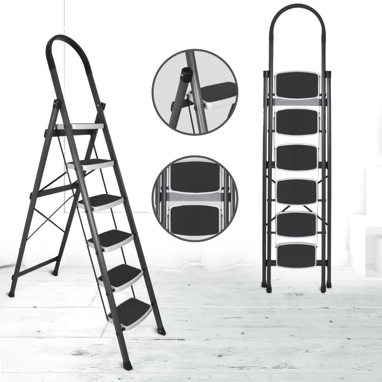 Allfold Hunter 6-Step Mild Steel Folding Ladder - Durable, Portable & 150kg Load Capacity for Home, Kitchen, and Office use