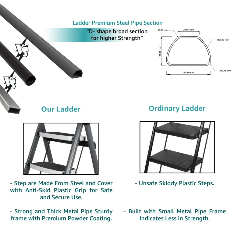Allfold Hunter 6-Step Mild Steel Folding Ladder - Durable, Portable & 150kg Load Capacity for Home, Kitchen, and Office use