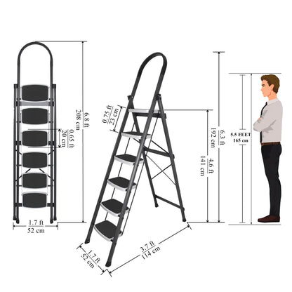 Allfold Hunter 6-Step Mild Steel Folding Ladder - Durable, Portable & 150kg Load Capacity for Home, Kitchen, and Office use