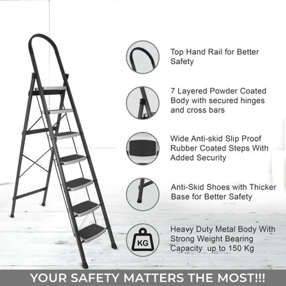 Allfold Hunter 7-Step Mild Steel Folding Ladder - Durable, Portable & 150kg Load Capacity for Home, Kitchen, and Office use