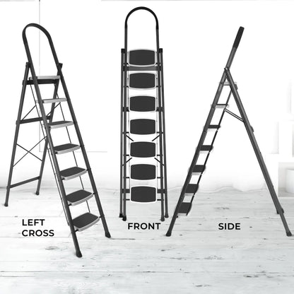 Allfold Hunter 7-Step Mild Steel Folding Ladder - Durable, Portable & 150kg Load Capacity for Home, Kitchen, and Office use